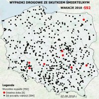 kolorowe zdjęcie przedstawiające mapę Polski przygotowaną do kampanii  MAPA WYPADKÓW ŚMIERTELNYCH w Polsce