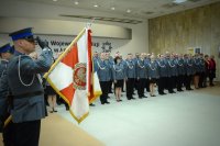 uroczystość w auli Komendy Wojewódzkiej Policji w Łodzi  powierzenia obowiązków  na stanowisku Komendanta Wojewódzkiego Policji w Łodzi