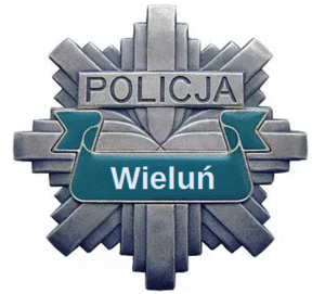 Gwiazda policyjna z napisem Policja Wieluń.