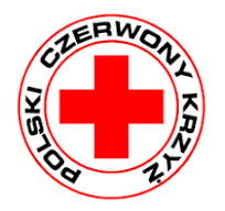 Logo Polskiego Czerwonego Krzyża. Czerwony Krzyż wokół napis.